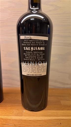 Kalifornijske AVA Nespecificirano Sine Qua Non Stock 2012