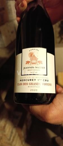 Borgoña Mercurey Premier Cru Domaine Jeannin-Naltet Clos des Grands Voyens Monopole 2020