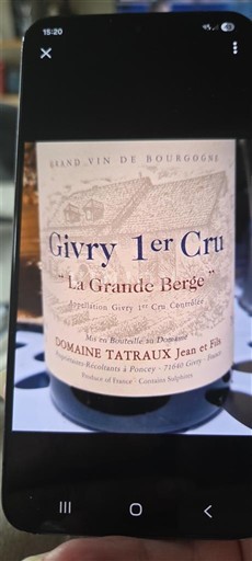 Bourgogne Givry Premier Cru Domaine Tatraux Jean et Fils La Grande Berge 2021