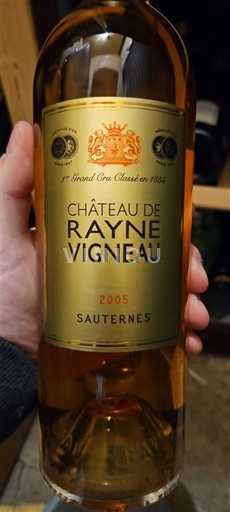 Bordeaux Sauternes Grand Cru Château Rayne Vigneau 2005