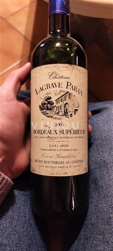 Bordoja Bordeaux Supérieur Château Lagrave Paran 2005