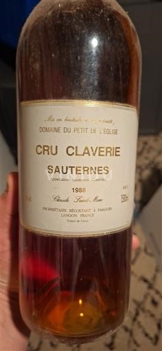 Bordoja Sauternes Domaine Petit de l'Eglise Cru Claverie 1988