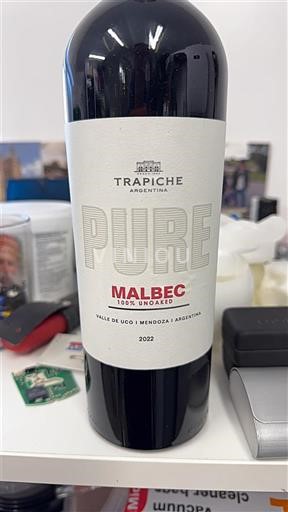 Mendoza Valle de Uco Trapiche Pure Malbec 100% Unoaked 2022