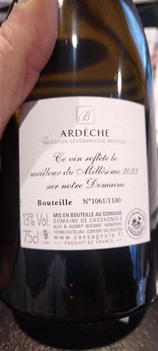 Alpi i Rodoska oblast Ardeš Domaine Cassagnole Le Millésime 2023