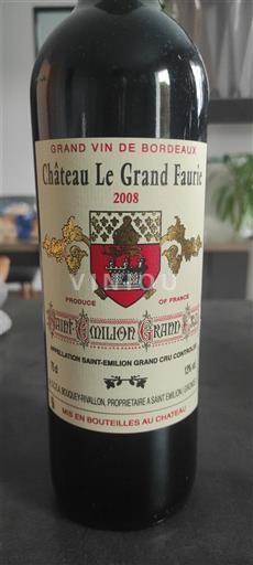 Vinhos Rouge sec Château Le Grand Faurie 2008 França Bordéus Saint-Émilion Grand Cru AOC Grand Cru