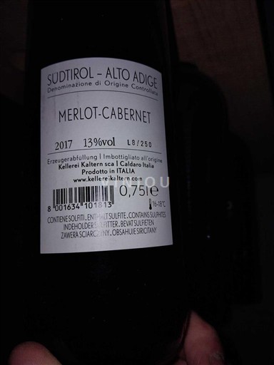 Trentino-Sør-Tyrol Høy-Adige Kellerei Kaltern Merlot cabernet 2017