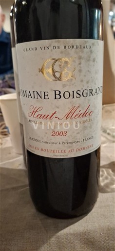 Bordoja Haut-Médoc Domaine Boisgrand 2003