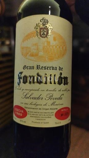 Murcia Alicante Salvador Poveda Gran Reserva de Fondillón 1980