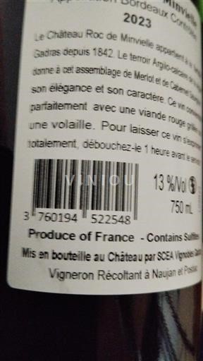 Bordo Château Roc de Minvielle 2023