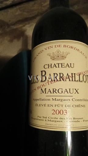 Bordoja Margaux Château Les Barraillots 2003