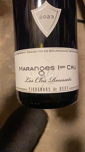 Wines Rouge sec Les Clos Roussots Vignerons de Buxy 2023 France Burgundy Maranges AOC Premier Cru
