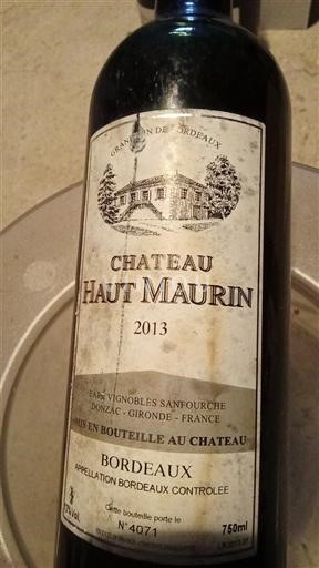 Vin Rouge sec Château Haut Maurin 2013 Frankrike Bordeaux AOC