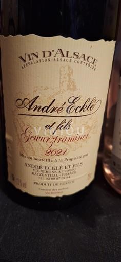 Vin Blanc sec Gewurztraminer André Ecklé et Fils 2021 Frankrike Alsace Vin de France