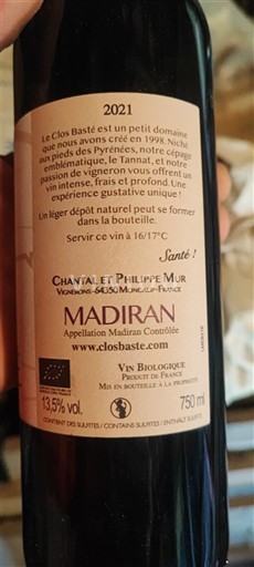 Tây Nam Madiran Clos Basté 2021