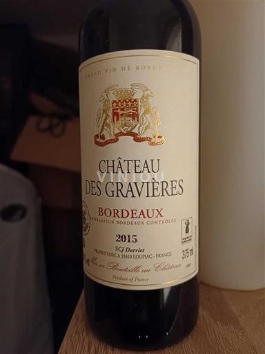 Wines Rouge sec Château Gravières 2015 France Bordeaux AOC