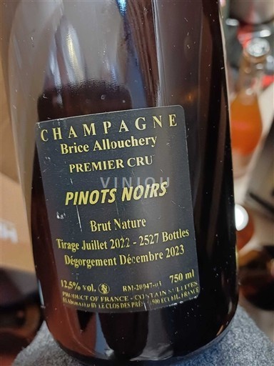 Champagne Premier Cru Brice Allouchery Pinots Noirs Brut Nature 2022