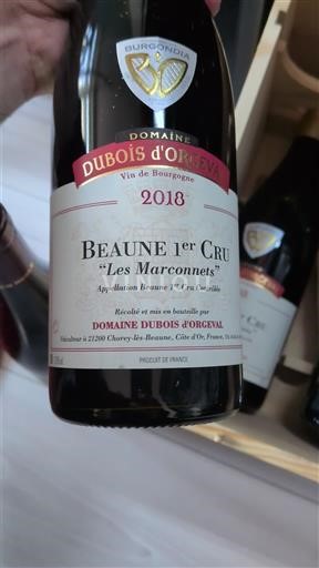 Burgundi Beaune Premier Cru Domaine Dubois d'Orgeval Les Marconnets 2018