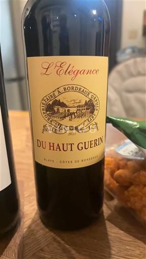 Vin Rouge sec L'Élégance Du Haut Guerin 2021 Francuska Bordo Кот де Бордо AOC