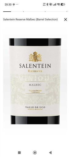 Rượu vang Rouge sec Reserve Salentein Non millésimé Argentina Mendoza Thung lũng Uco