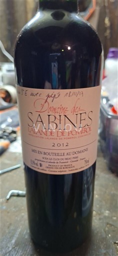 Vina Rouge sec Domaine Sabines 2012 Francija Bordeaux Lalande-de-Pomerol AOC