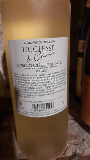 Viinit Blanc moelleux Ducesse de Graman 2023 Ranska Bordeaux Bordeaux Supérieur AOC