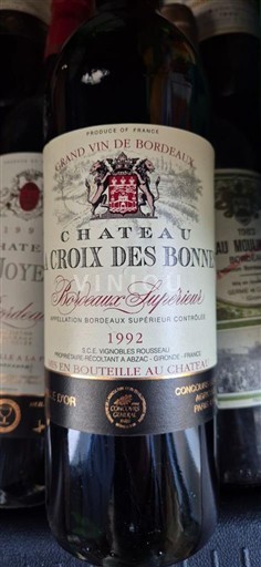 Bordoja Bordeaux Supérieur Château Croix des Bonnes 1992