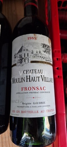Viner Rouge sec Château Moulin Haut Villars 1985 Frankrike Bordeaux Fronsac AOC