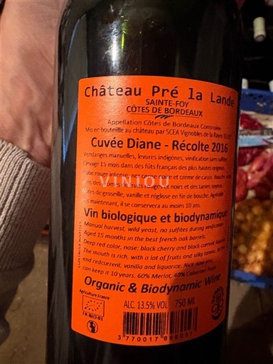 Bordo Кот де Бордо Château Pré la Lande Diane 2016