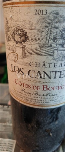 Vin Rouge sec Château Los Cantes 2013 France Bordeaux Côtes-de-bourg AOC