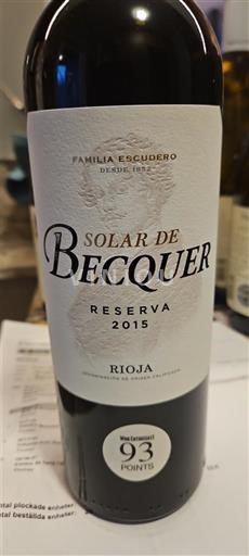 Вина Rouge sec Reserva Solar de Becquer 2015 Španija La Rioja Rioja DO