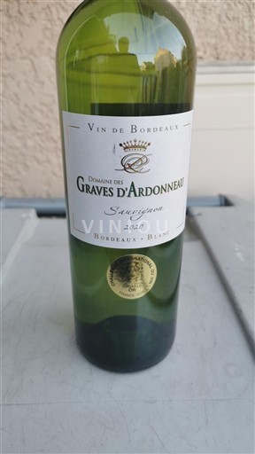 Viner Blanc sec Sauvignon Domaine Graves d'Ardonneau 2020 Frankrike Bordeaux AOC