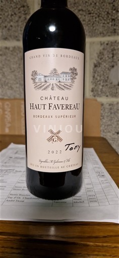 Bordoja Bordeaux Supérieur Château Haut Favereau Tony 2022
