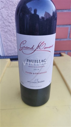 Viner Rouge sec Grand Moment Cuvée d'Exception Maison Jean Boubée 2014 Frankrike Bordeaux Pauillac AOC