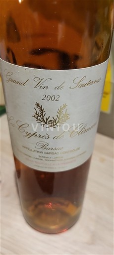 Vina Blanc liquoreux Les Cyprès de Climens 2002 Francija Bordeaux Barsac AOC
