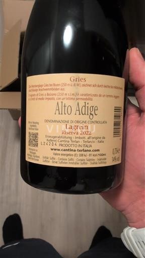 Víno Rouge sec Gries Riserva Cantina Terlano 2022 Itálie Benátsko Valdadige DOC