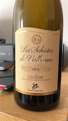 Viner Blanc demi-sec Les Schistes de Vallonne Terres des Templiers 2023 Frankrike Roussillon Collioure AOC