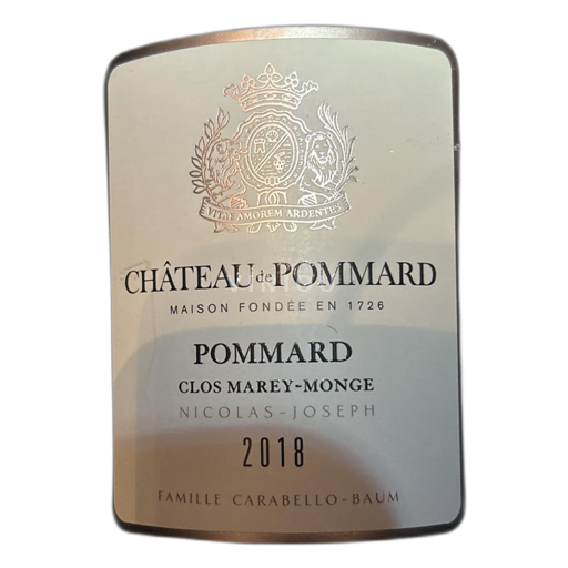 Borgoña Pommard Château de Pommard Clos Marey-Monge Nicolas-Joseph 2018