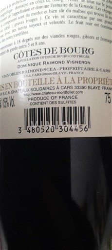 Verërat Rouge sec Château Montfollet Non millésimé Francë Bordoja Côtes-de-bourg AOC