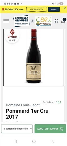 Burgundi Pommard Premier Cru Domaine Louis Jadot 2017