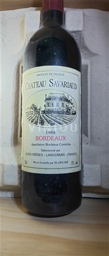 Wijnen Rouge sec Château Savariaud 1988 Frankrijk Bordeaux AOC