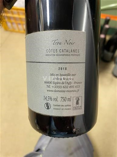 Verërat Rouge sec Trou Noir Domaine Masnou 2018 Francë Lengdok dhe Rusionjë Katalanas Bregdetar IGP