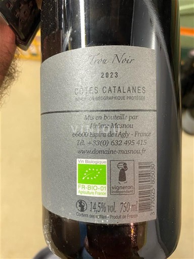 Verërat Rouge sec Pur Noir Domaine Masnou 2023 Francë Lengdok dhe Rusionjë Katalanas Bregdetar IGP