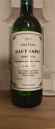 Wines Rouge sec Château Haut Saric 1993 France Bordeaux AOC
