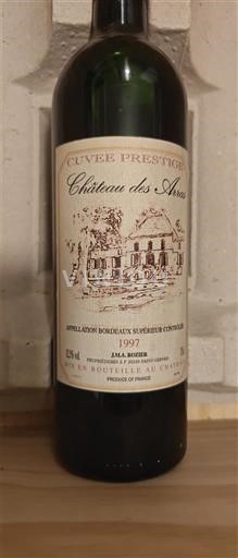 Verërat Rouge sec Cuvée Prestige Château Ans 1997 Francë Bordoja Bordeaux Supérieur AOC