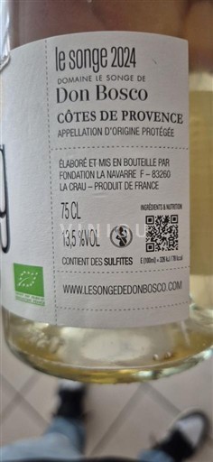 Viner Blanc sec Le Songe Domaine Le Songe de Don Bosco 2024 Frankrike Provence Côtes-de-Provence AOC