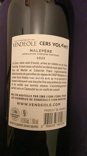 Langvedok Malepère Les Vignobles de Vendéole Cers Volant 2023