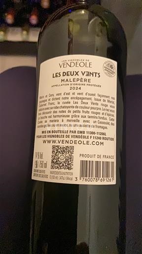 Langvedok Malepère Les Vignobles de Vendéole Les Deux Vents 2021