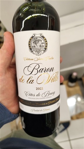 Viner Rouge sec Baron de la Ville Château Saincrit Maillet 2021 Frankrike Bordeaux Côtes-de-bourg AOC