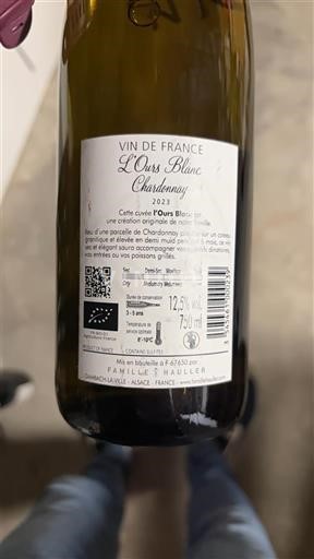 Verërat Blanc sec L’Ours Blanc Famille Hauller 2023 Francë Alsace Vin de France