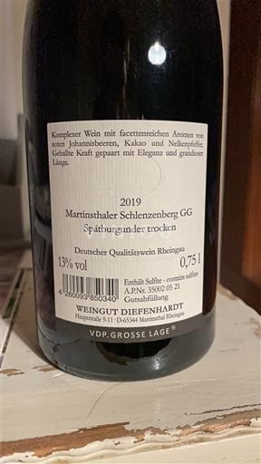 Rheingau E paspecifikuar Grand Cru Weingut Diefenhardt Martinsthaler Schlenzenberg GG 2019